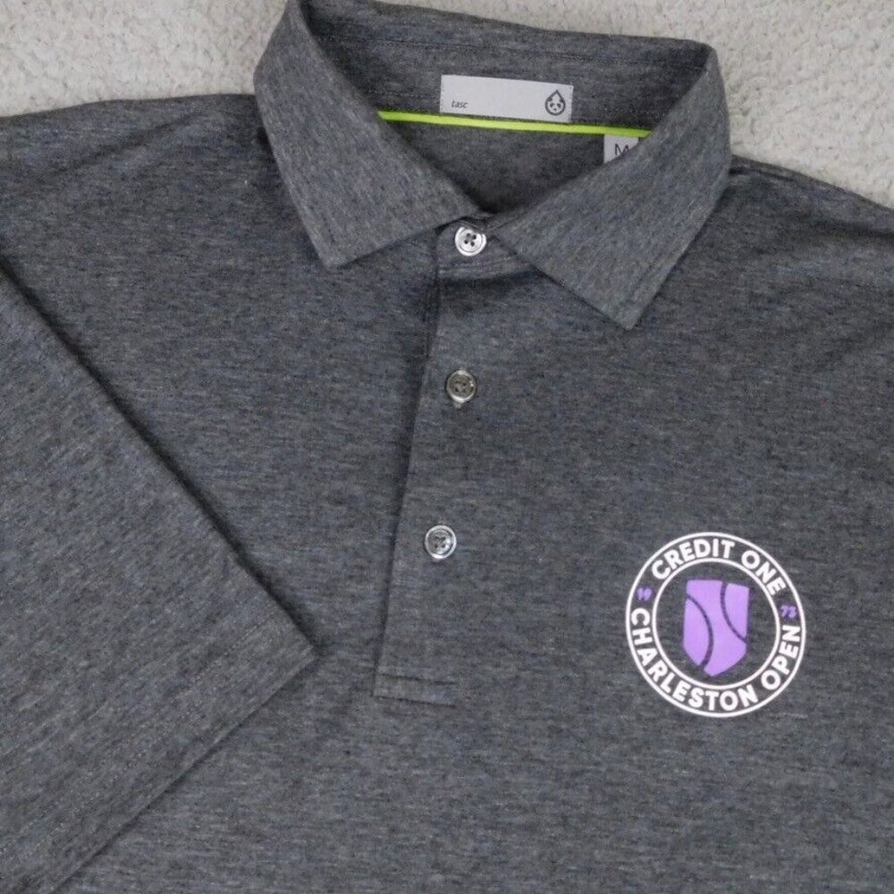 tasc Shirt Mens Medium Gray Cloud Lightweight Polo Charleston Open Tennis Golf